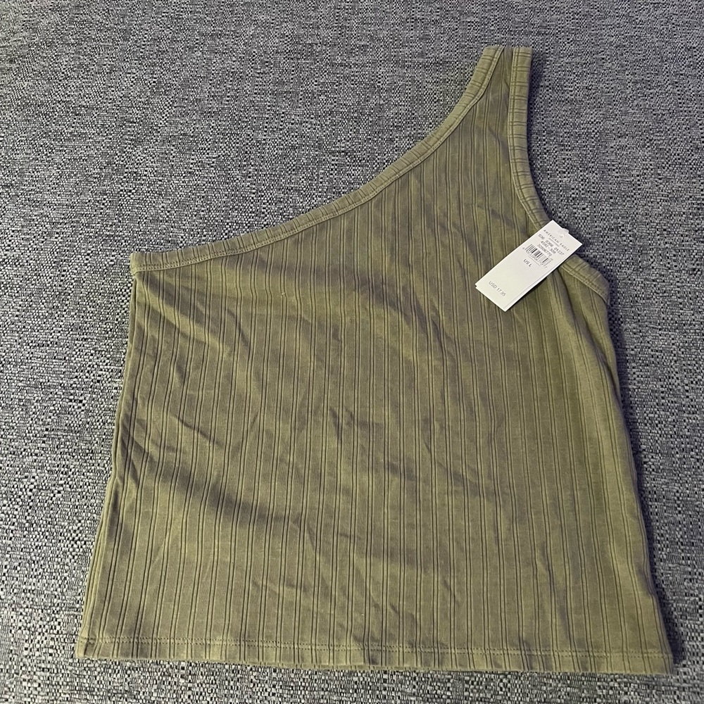 American Eagle Outfitters: green colored one shoulder tank top: size large